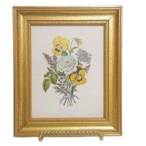 Artist Signed Floral Flower Bouquet Framed Picture, Pansies & Rose